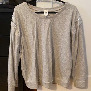 Grey embellished sleeve crewneck